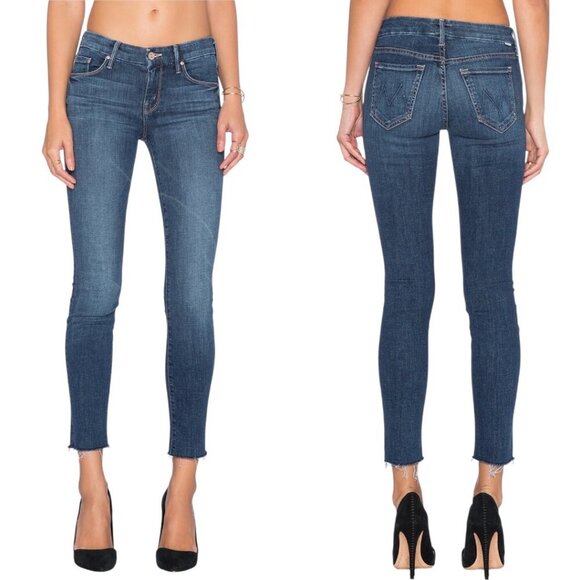 Mother Looker Ankle Fray Jeans Size 25 In Girl Crush Blue Stretch Raw Frayed Hem - Picture 1 of 12